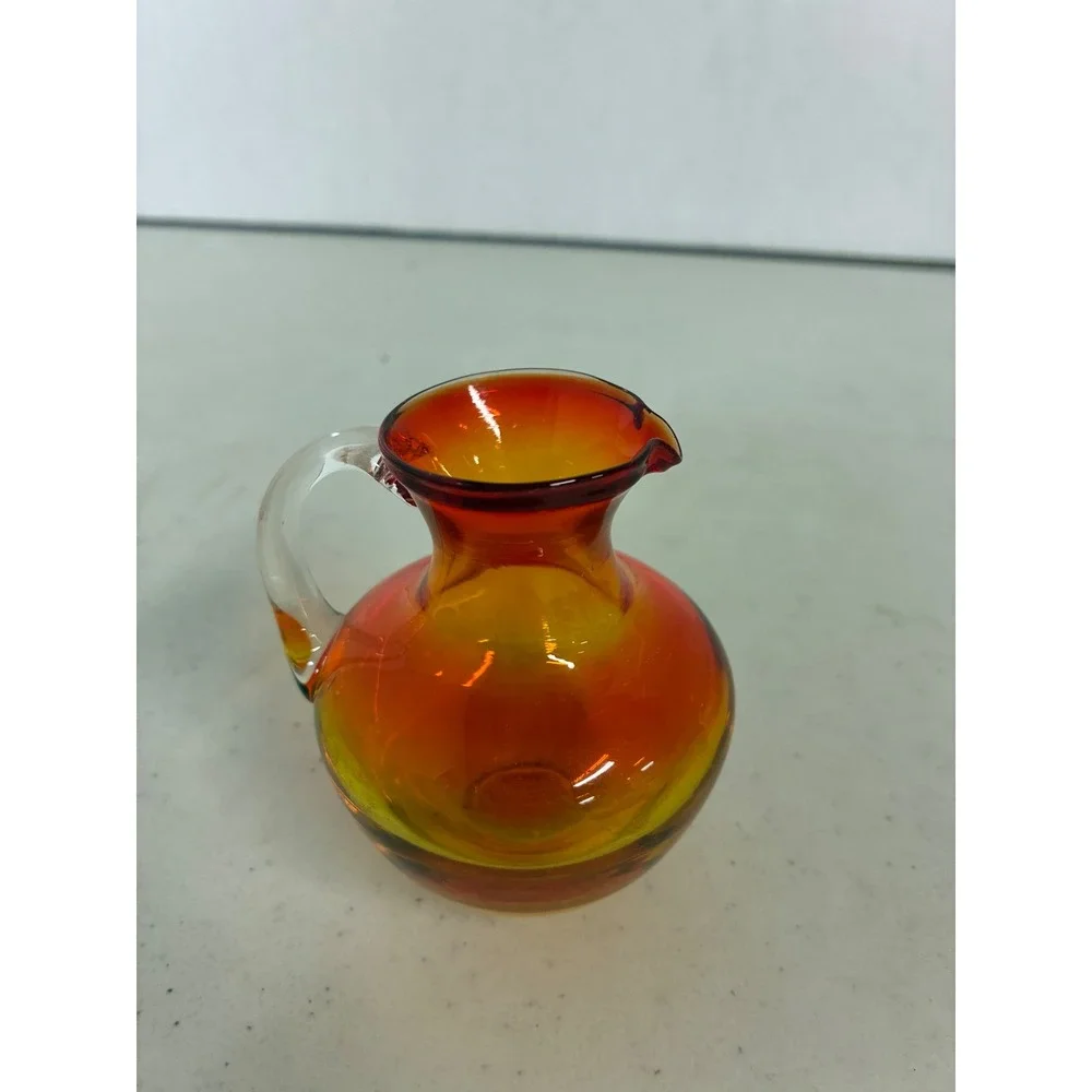 Vintage‎ Amberina Art Glass Miniature Pitcher Red Yellow Ombre Hand Blown 4